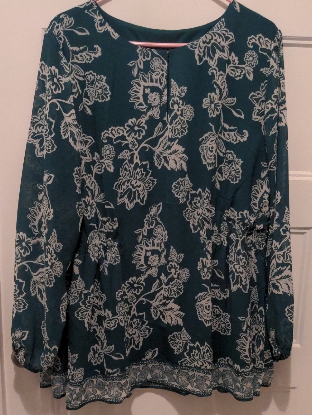 Lane Bryant Teal Floral Chiffon Long Sleeve Blouse Size 16
